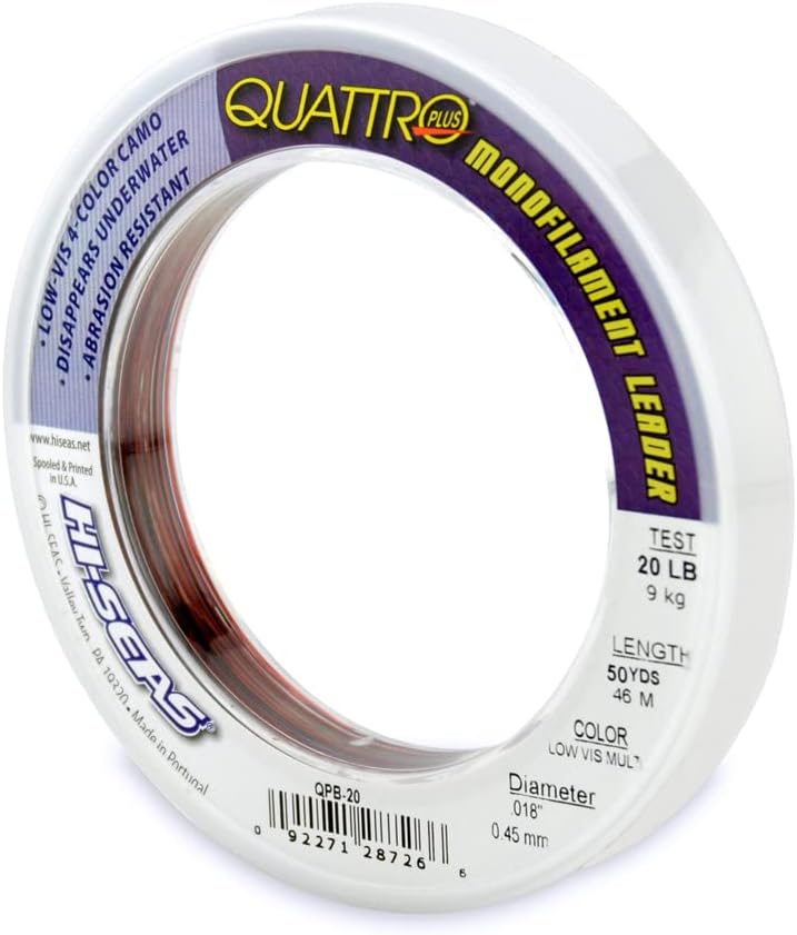 Hi-Seas Quattro Plus Monofilament Leader - 20 lb Test, 50 Yards, Low-Vis Camouflage - Image 1
